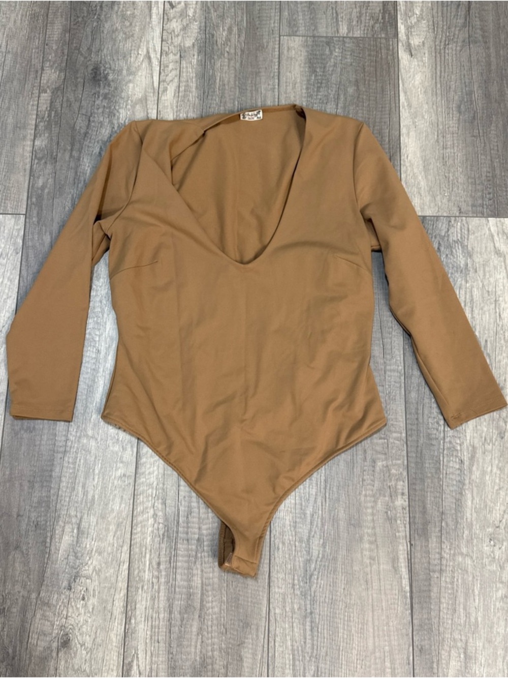 Free People Long Sleeve V-Neck Bodysuit in Brown